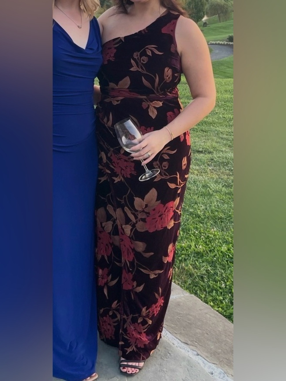 Lulu’s Floral Velvet One Shoulder Dress